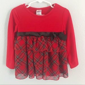 Girls toddler Christmas tartan plaid top shirt ruffle